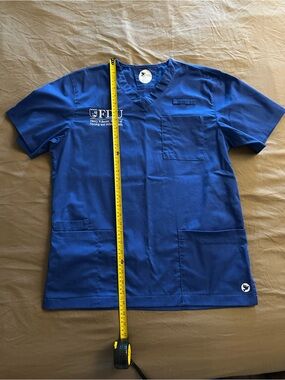 Blue Medical Scrub Top with Embroidered Logo